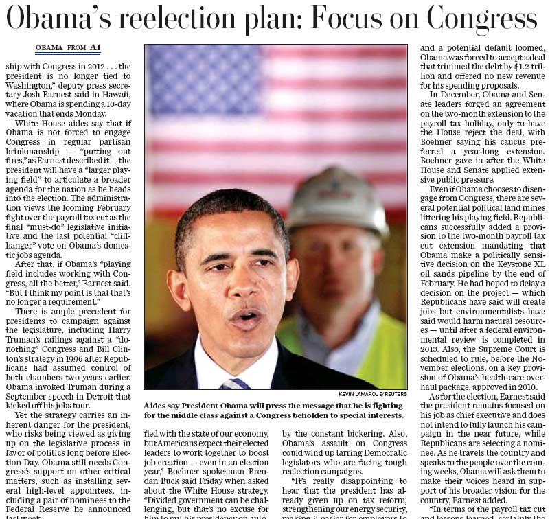 Obama's reelection plan: Focus on Congress